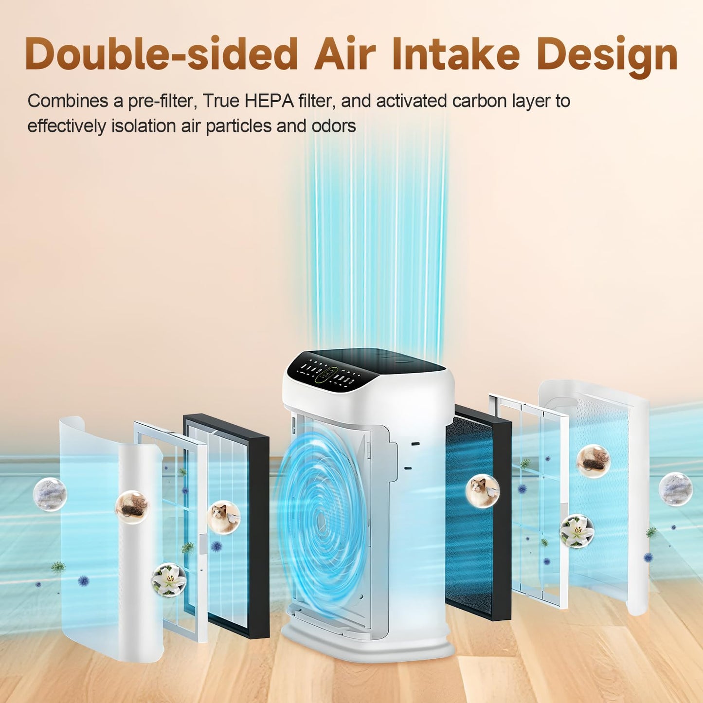 ZX001 Replacement Filter Compatible with TEBILD ZX001 Air Purifier, 3-in-1 H13 True HEPA and High-Efficiency Activated Carbon Filters for Home Large Room, 2 Pack