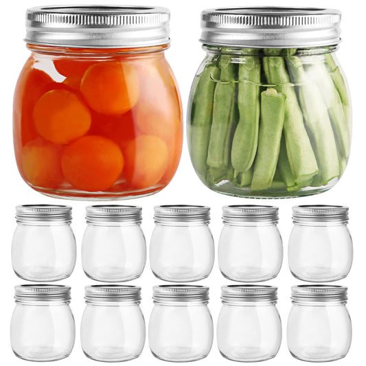 10oz Regular Mouth Mason Jars,12 Pack Glass Canning Jars with Leak-proof Split-type Silver Lids,Reusable Glass Mason Jar Pefect for Party & Wedding Favors,Fruits Storage or Homemade Gift