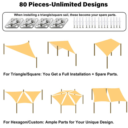 YOFIT Shade Sail Hardware Kit 6 inch for Triangle Rectangle Sun Shade Sail Installation, 304 Grade Stainless for Garden Outdoors, 80 Pcs
