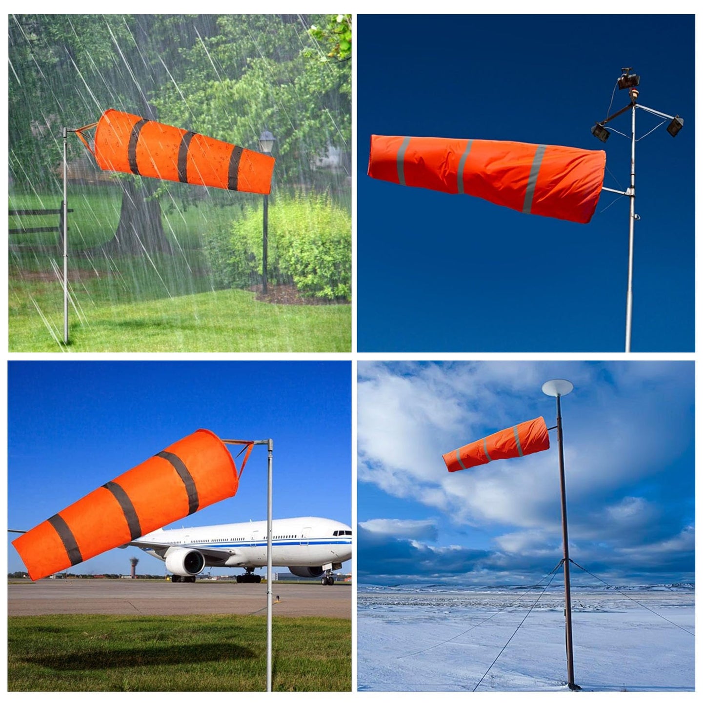 AEIMIAIDE 3PCS Windsock Wind Measurement Sock, 30 Inch Orange Airport Windsock with Reflective Belt for Outdoors Airport Farm Park + 8PCS Dual Swivel Clips for Wind Direction Measurement