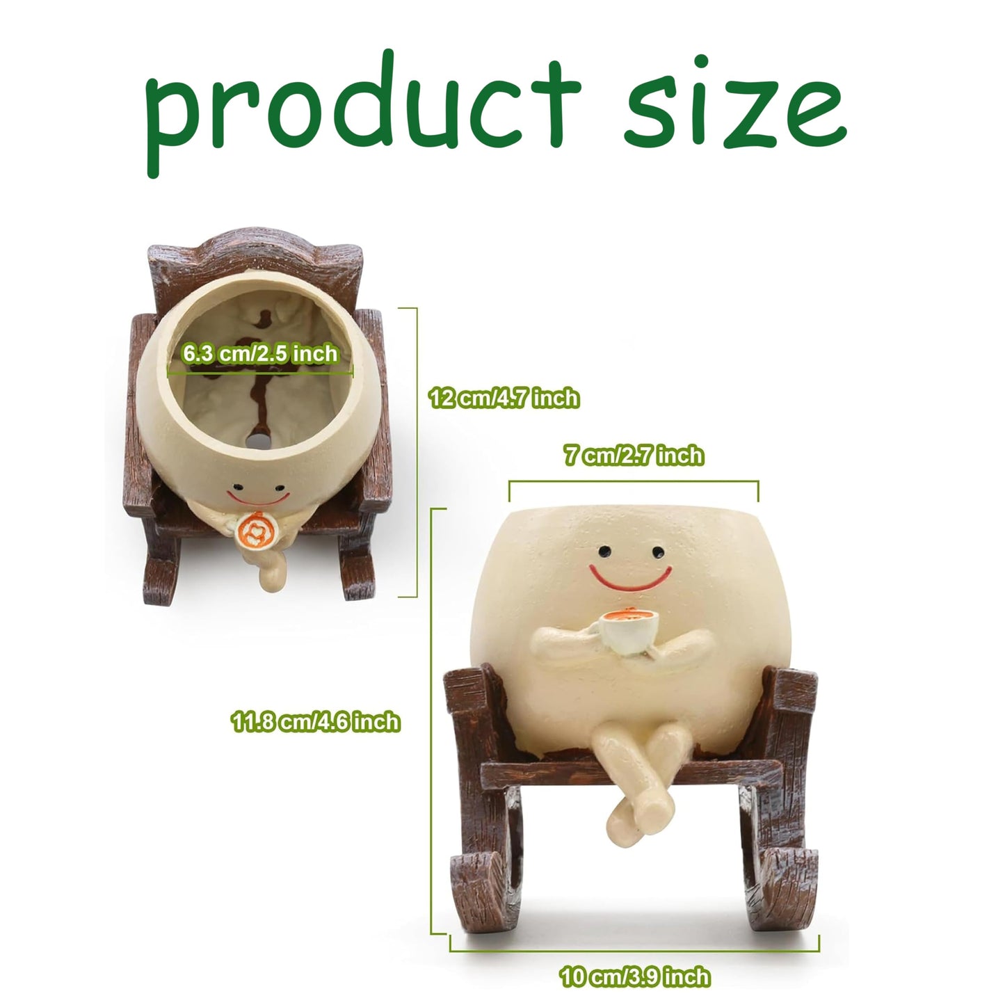 Swinging Smiley Face Plant Pot,Cute Coffee Plant Pots for Indoor Outdoor,Cute Head Resin Rocking Chair Plant Pots,Rocking Chair Succulent Flower Pots with Drainage Hole, Gift IdeaI for Birthday