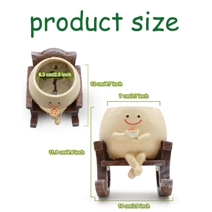 Swinging Smiley Face Plant Pot,Cute Coffee Plant Pots for Indoor Outdoor,Cute Head Resin Rocking Chair Plant Pots,Rocking Chair Succulent Flower Pots with Drainage Hole, Gift IdeaI for Birthday