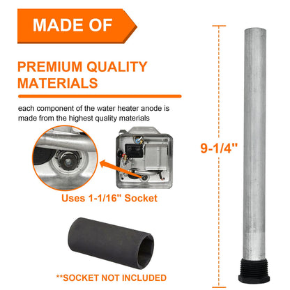 9pcs Rv Anode Rod for Water Heater,Rv Water Heater Tank Rinser and Stainless Steel Brush Kit for Cleaning Sediment - 9.25" L X 3/4" Npt Thread Magnesium Rod for Suburban,Mor-Flo (9-Pcs Set)
