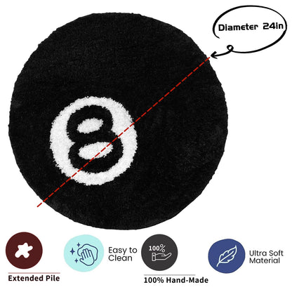 Aewerpec 24" Black Geometric Number 8 Ball Rug, Unique Circle Area Rug for Bedroom Decor