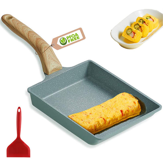 (Tamagoyaki pan) - Japanese Omelette Pan Nonstick Tamagoyaki Egg Pan/Retangle Small Frying Pan/with Silicone Spatula & Brush/Non-Stick Coating (PFOA Free)