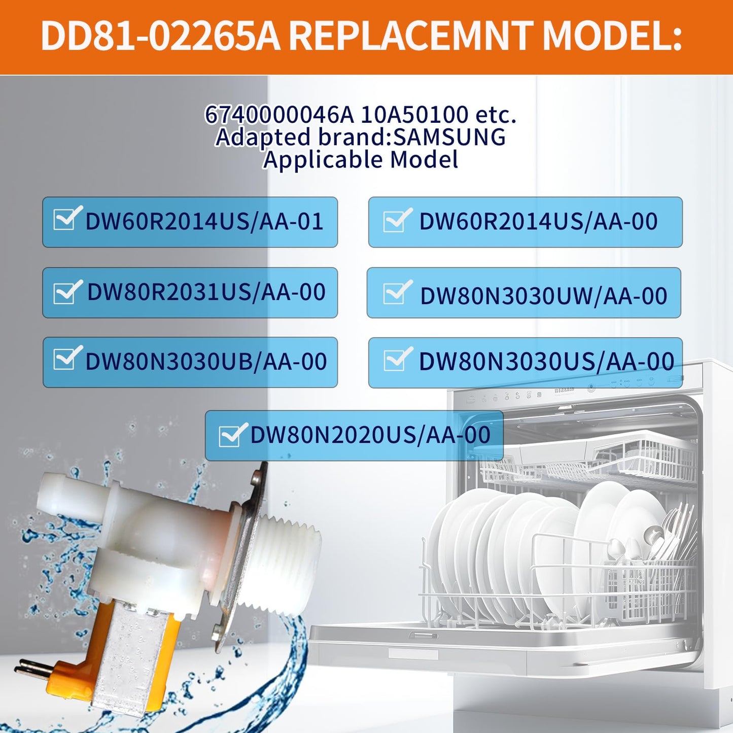 DD81-02265A for Sam-Sung Dishwasher Water Inlet Valve (OEM) Replacement Parts - Compatible with Samsung Dishwasher