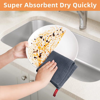 SFTXEY 100% Cotton Kitchen Dish Cloths, 10-Pack Waffle Weave Dish Towels, Ultra Soft Absorbent Quick Drying for Kitchen Towels Set Dish Rags, 12x12 Inches(Dark Gray)