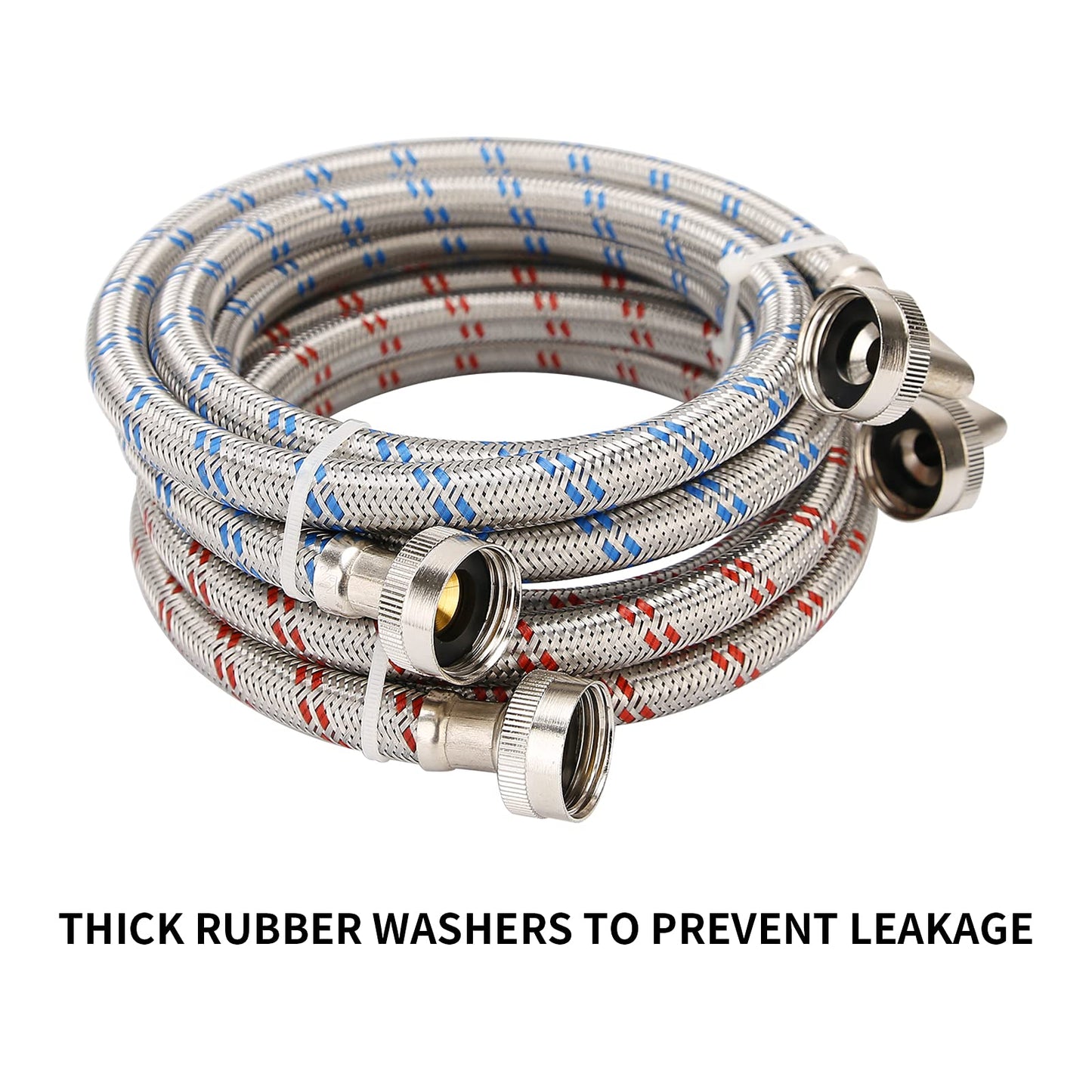 Watflow Stainless Steel Washing Machine Hoses with 90 Degree Elbow, Burst Proof Hot and Cold Water Connection Inlet Supply Lines for Washer, 4Ft