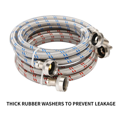 Watflow Stainless Steel Washing Machine Hoses with 90 Degree Elbow, Burst Proof Hot and Cold Water Connection Inlet Supply Lines for Washer, 4Ft