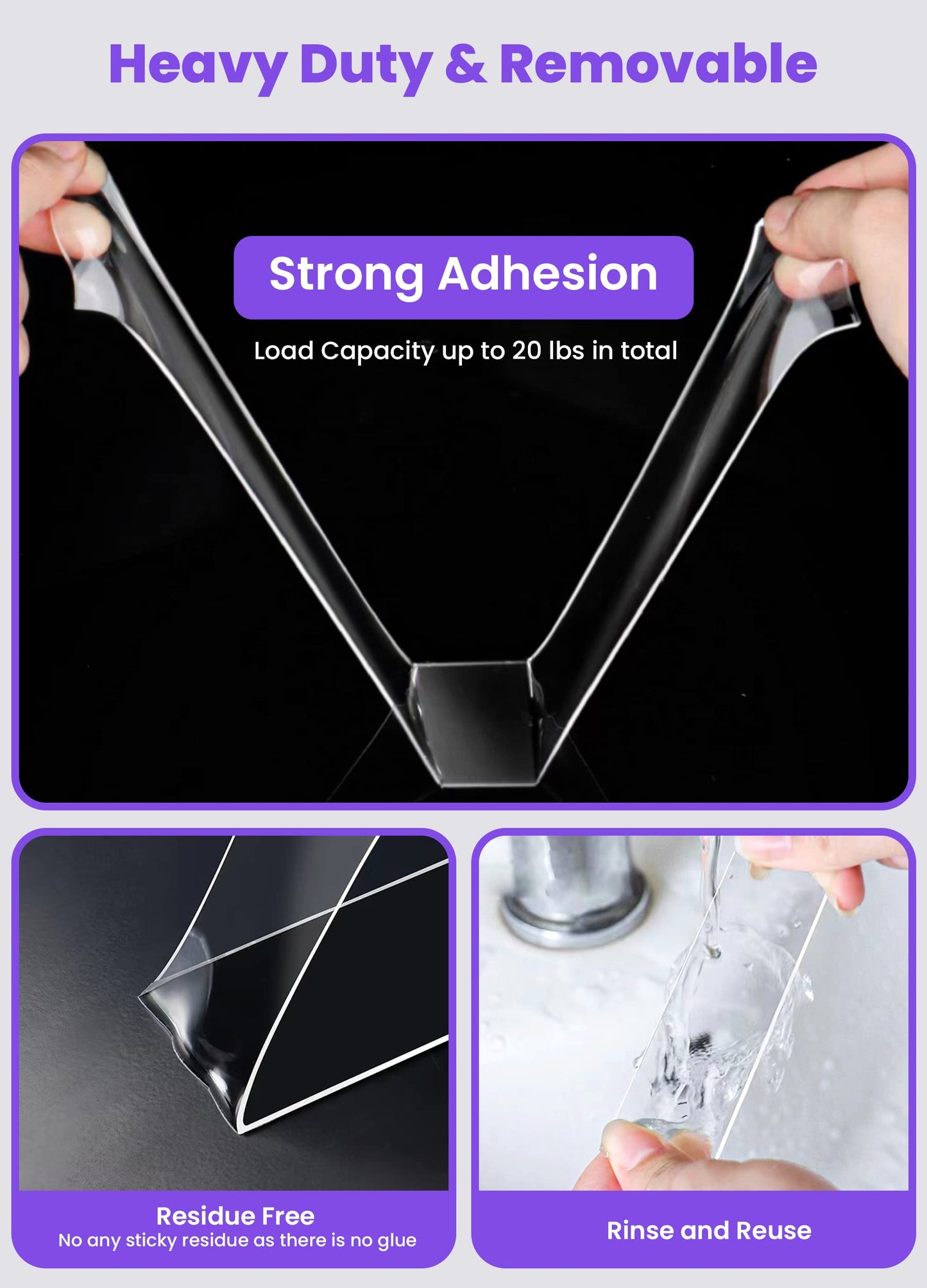 Upgraded Double Sided Tape Heavy Duty,1.18" x 198”,Extra Large Nano Double Sided Adhesive Mounting Tape,Clear & Tough Sticky Poster Wall Tape,Multipurpose Tape Picture Hanging Strips for Home Office