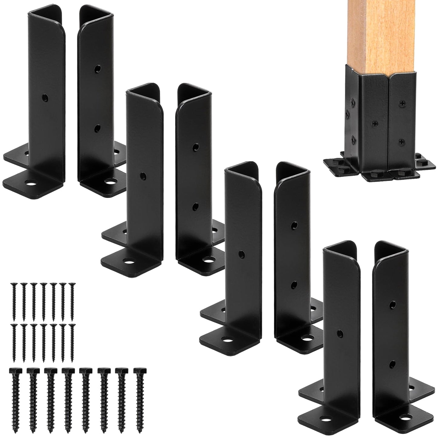 Yesland 8 Pcs Adjustable Deck Post Anchor Base Brackets Fit 1.5x1.5, 2x2, 2x4, 4x4 Post, Heavy Duty Reversible Wood Fence Post Base Brackets kit for Pergola Railing Mailbox, Black