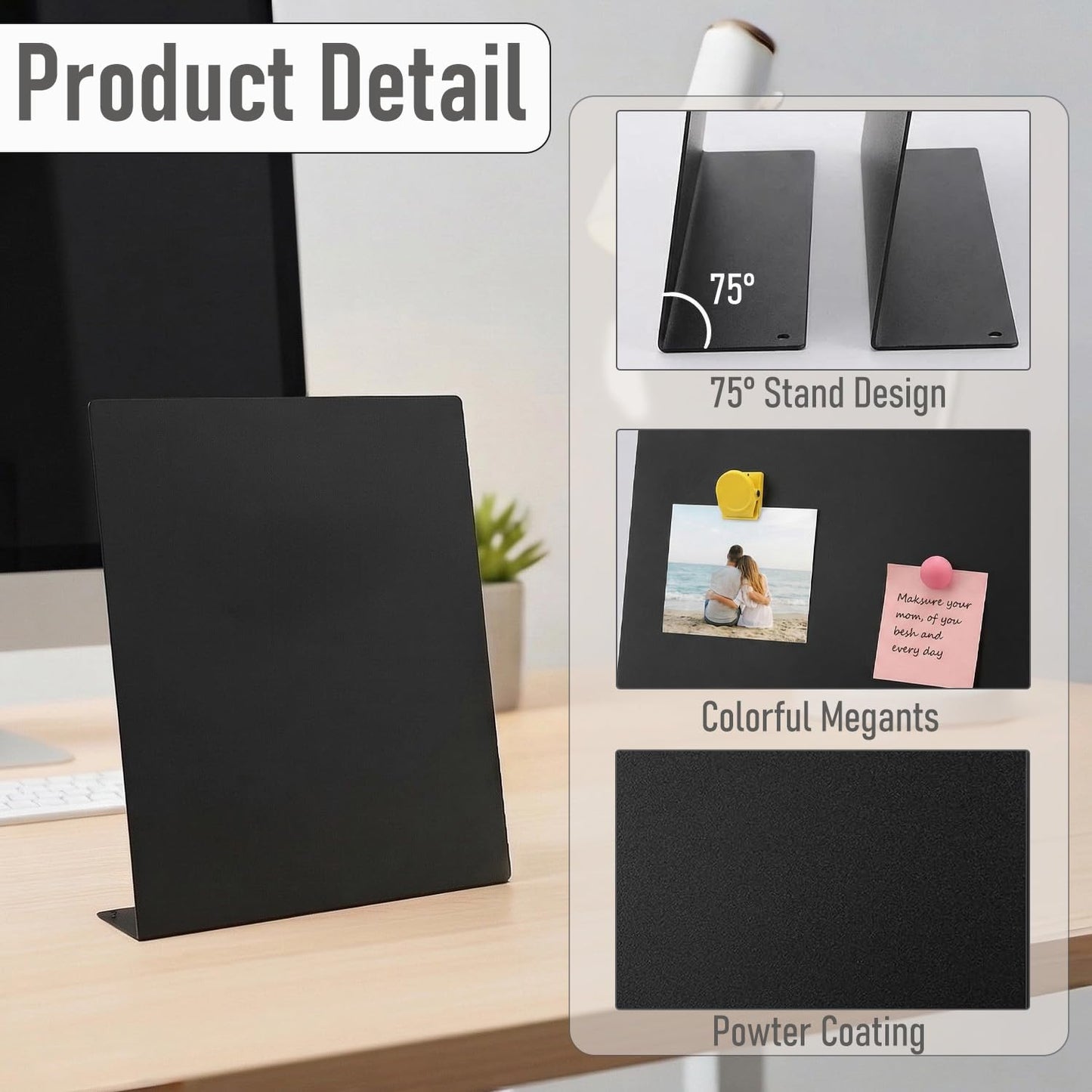 Acidea 2 Pack Magnet Board, 12.6 x 11 Inch Black Magnetic Bulletin Board with Easel Stand, Metal Magnetic Boards for Tabletop, Memo Photo Display Stand for Office, Kitchen, School, Home Decor