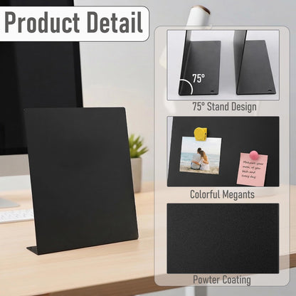 Acidea 2 Pack Magnet Board, 12.6 x 11 Inch Black Magnetic Bulletin Board with Easel Stand, Metal Magnetic Boards for Tabletop, Memo Photo Display Stand for Office, Kitchen, School, Home Decor