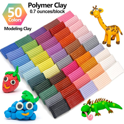CiaraQ Polymer Clay-Oven Baked Modeling Clay with Sculpting Tools, 50 Colors, 2.8 lbs