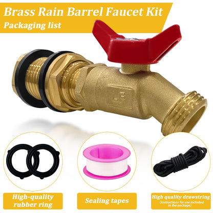 Brass Water Container Rain Barrel Faucets Lead-Free Spigot Kit 3/4" GHT Brass Rain Barrel Quarter Turn Ball Valve Spigot with Bulkhead Fitting Suitable for Garden Hose Thread Connection