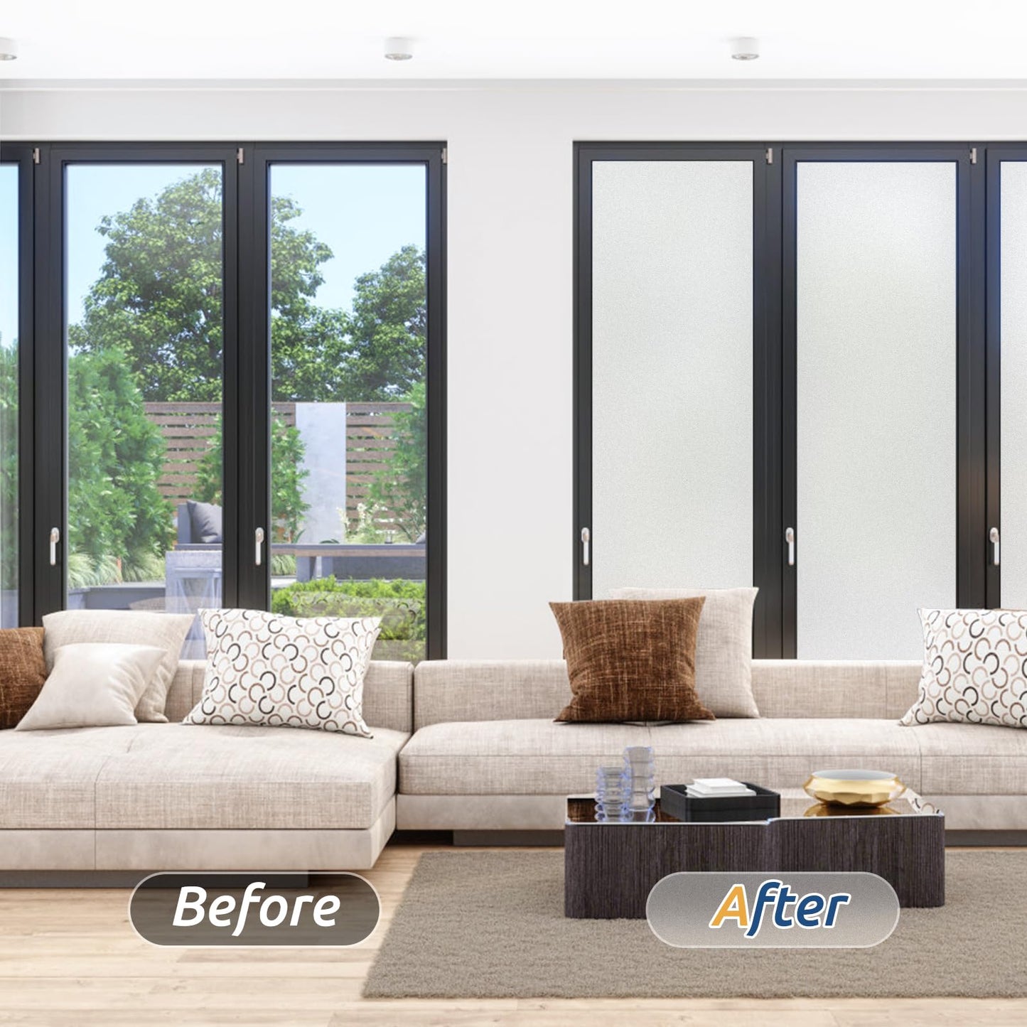 rabbitgoo Window Films for Privacy, Static Cling Frosted Glass Sticker, Non-Adhesive Privacy Film Sun Blocking Window Covering Frosting Vinyl Bathroom Sliding Glass Door, 60 x 200cm, Pure Frosted