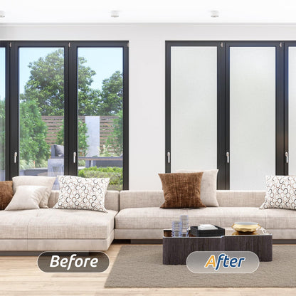 rabbitgoo Window Films for Privacy, Static Cling Frosted Glass Sticker, Non-Adhesive Privacy Film Sun Blocking Window Covering Frosting Vinyl Bathroom Sliding Glass Door, 44.5 x 300cm, Pure Frosted