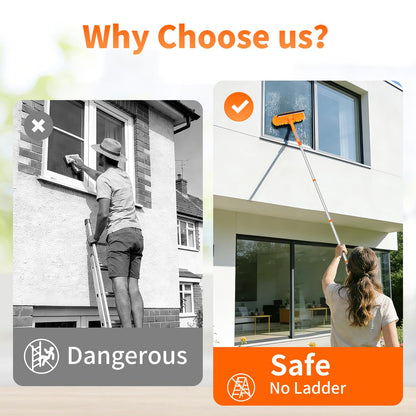 152’’/ 109" Window Cleaning Tool Kit, 2 in 1 Rotatable Window Cleaner Tool, Extendable Window Squeegee for Indoor Outdoor High Window, Car, Glass