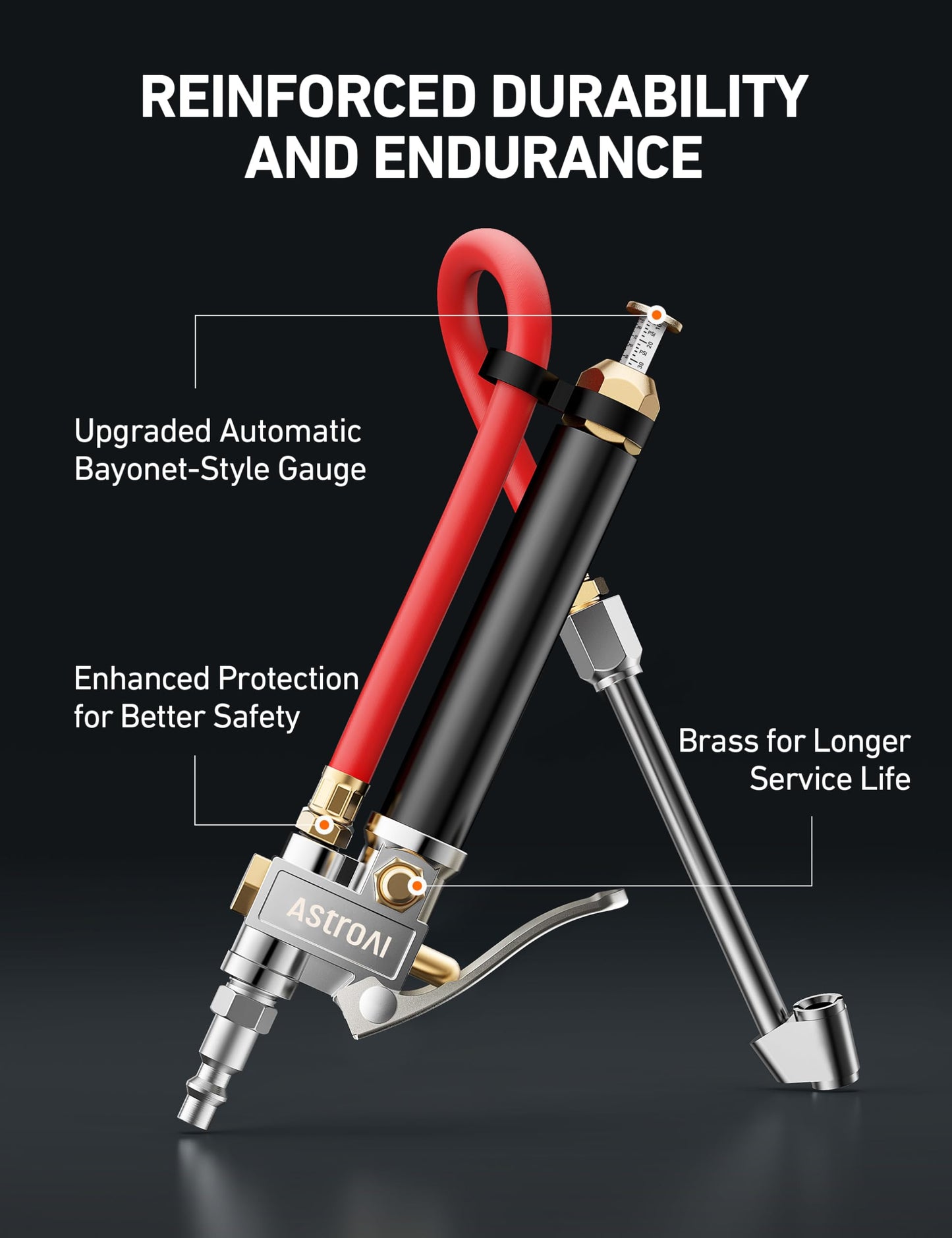 AstroAI T3 Tire Inflator with Pressure Gauge 10-120 PSI, Dual Head Chuck ANSI B40.1 Accurate Tire Pressure Gauge Heavy Duty air Compressor attachments, Compatible with 1/4" NPT tire inflator Chuck