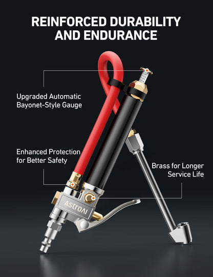 AstroAI T3 Tire Inflator with Pressure Gauge 10-120 PSI, Dual Head Chuck ANSI B40.1 Accurate Tire Pressure Gauge Heavy Duty air Compressor attachments, Compatible with 1/4" NPT tire inflator Chuck