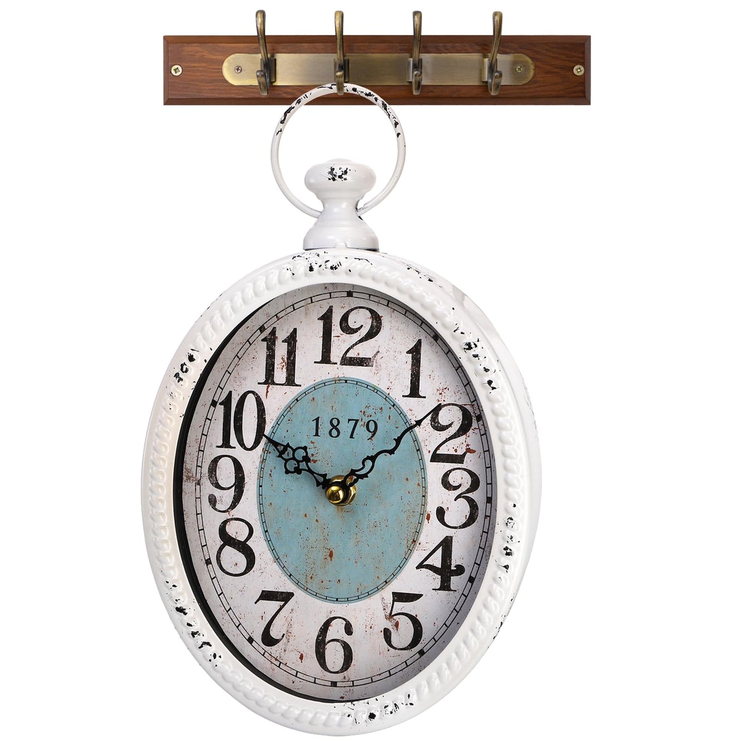 ZENFUN Oval Retro Wall Clock, Rustic Silent Clocks, Elegant Vintage Style, White Antique Design, Battery Operated Non Ticking Wall Clock for Kitchen,Farmhouse, Office(12" H x 6.7" W)