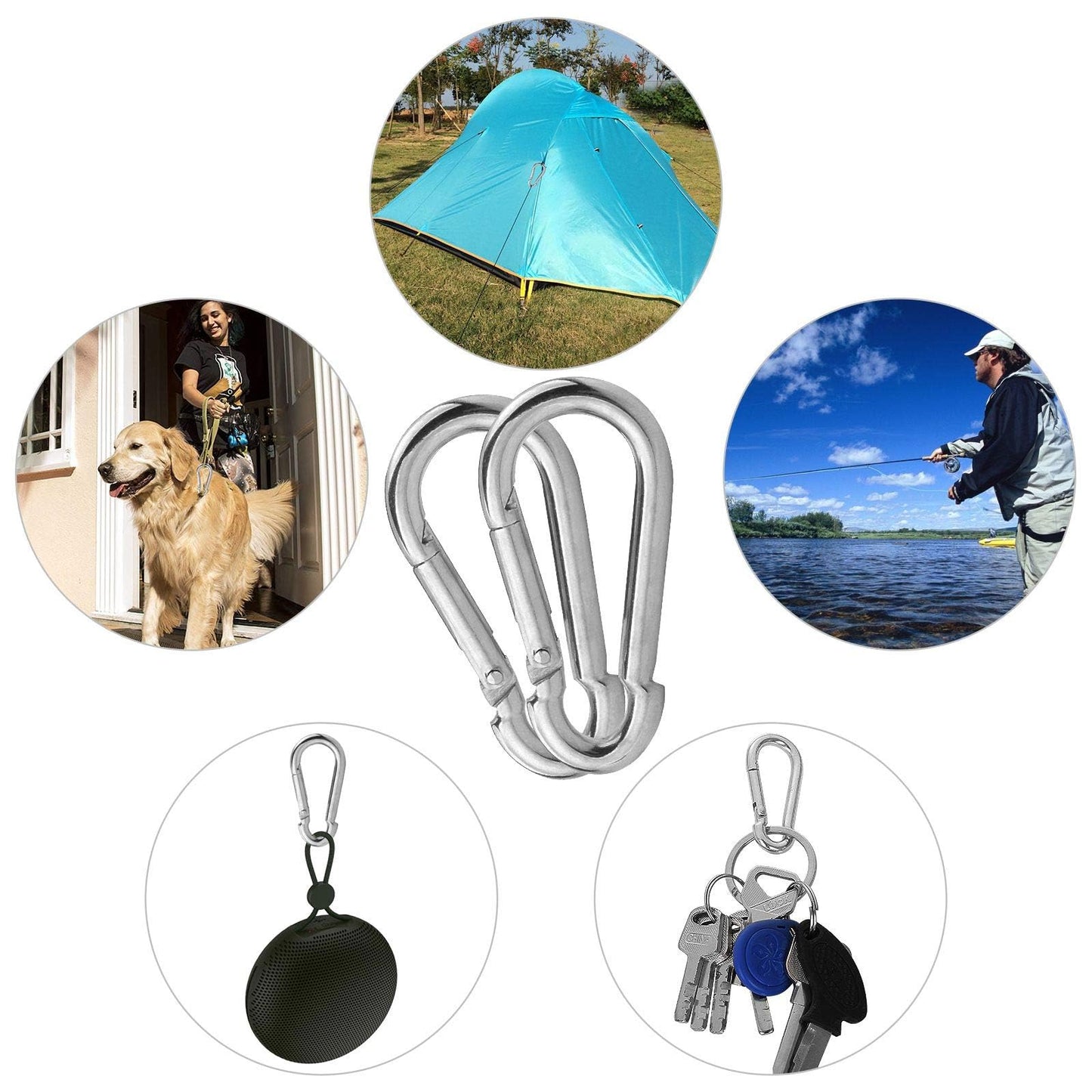 AKOLAFE 60 Pack Spring Snap Hook, 2 Inch Zinc-Galvanized Steel Spring Clips, M5 Keychain Quick Links, 220lbs Load Capacity Heavy Duty Carabiner Clips for Dog Leash, Backpack, Hammocks, Camping & Swing