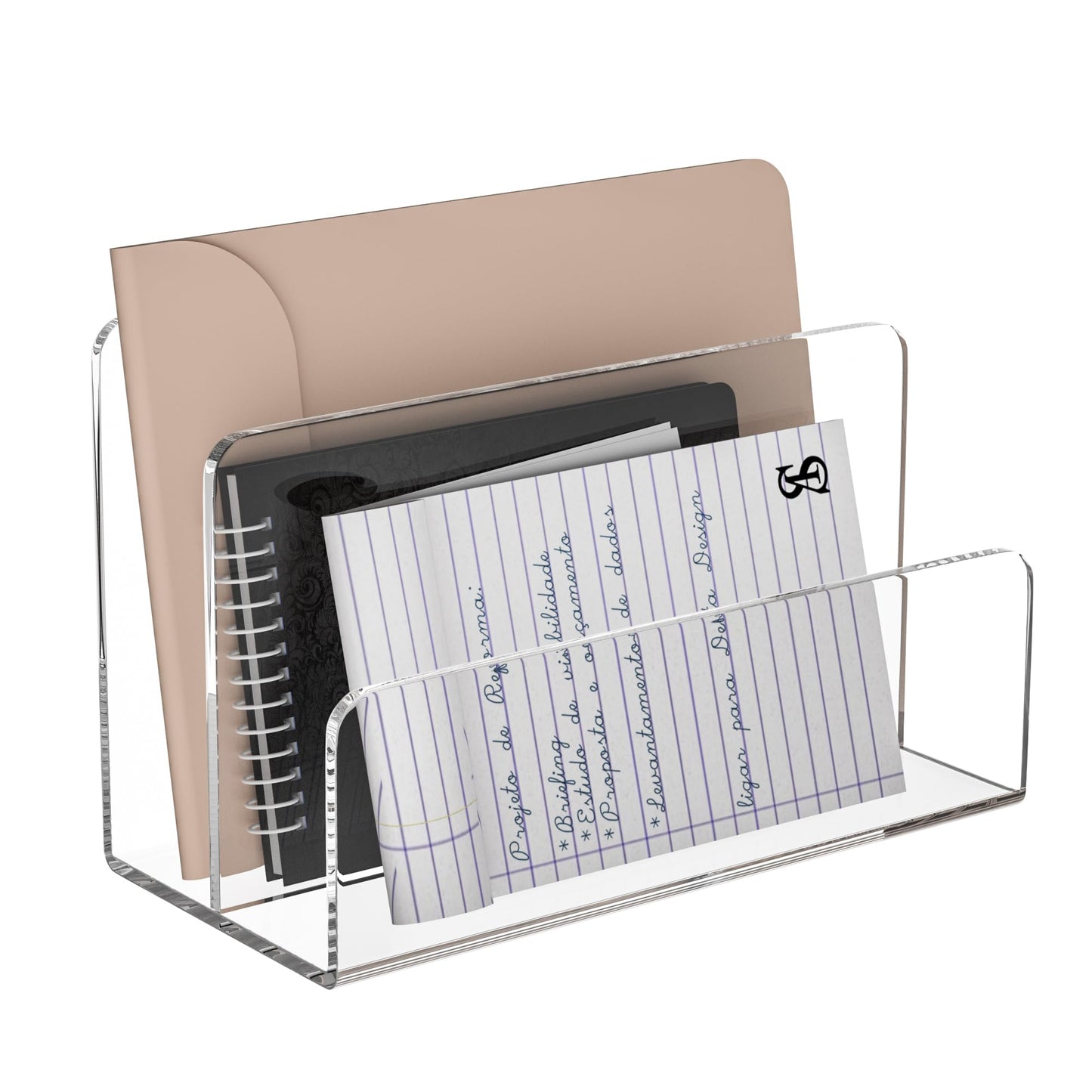 Sezanrpt Acrylic File Holder 2 Compartment, Clear Desk File Organizer, Office Magazine File Folder Organizer