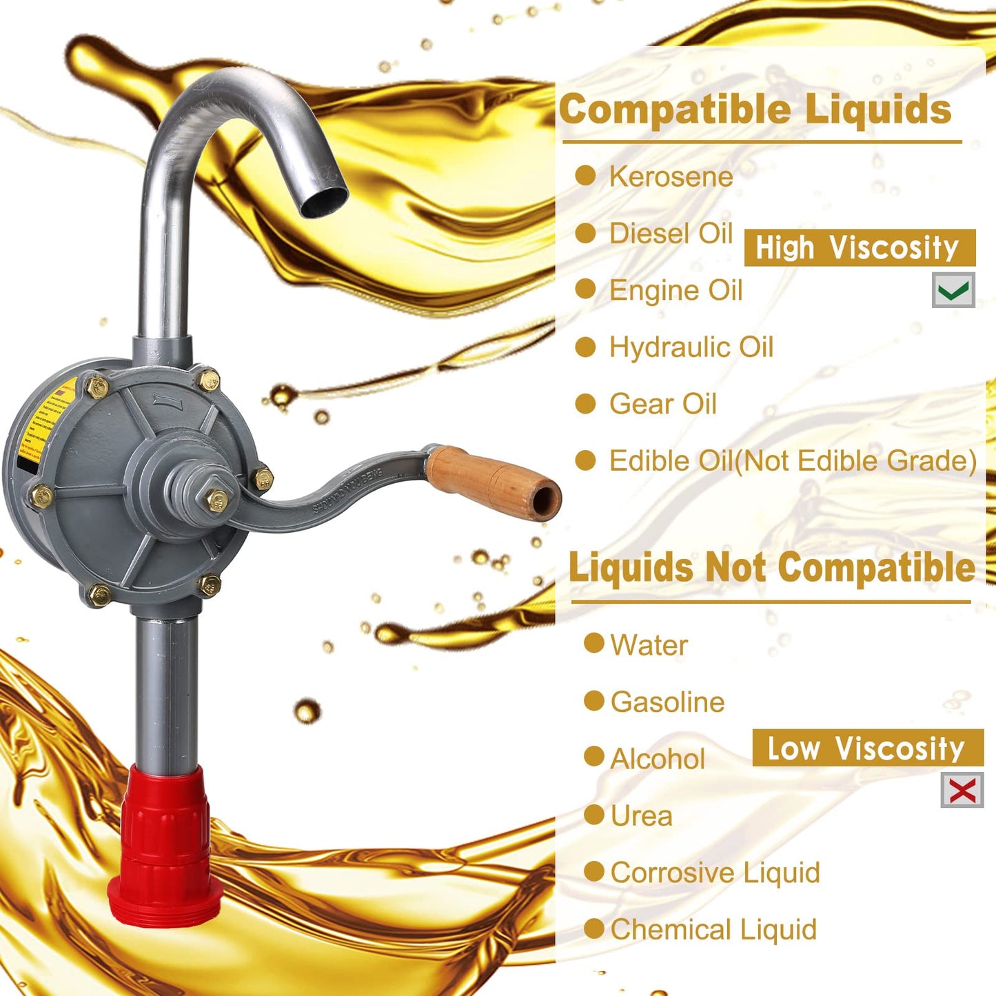 Vevitts 55 Gallon Drum Pump, Aluminum Alloy Rotary Hand Pump - Manual Hand Crank Pump Fits 15 to 55 Gallon Drums