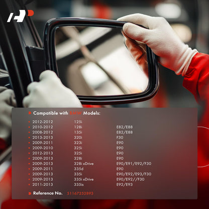 A-Premium Left Driver Side Heated Mirror Glass Compatible with BMW 320i 323i 325i 328i 328i xDrive 335d 335i xDrive 335is 125i 128i 135i, 2008-2013 - Convex Side Mirror Replace # 51167252893