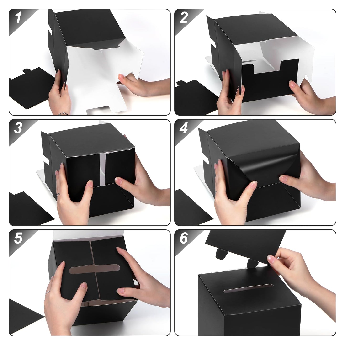 12 Pcs Ballot Box Raffle Box Donation Box for Fundraising, 6 X 6 X 6 Inch Cardboard Raffle Ticket Box with Slot Suggestion Box Removable Header Charity Box for Collecting Business Card Voting (Black)