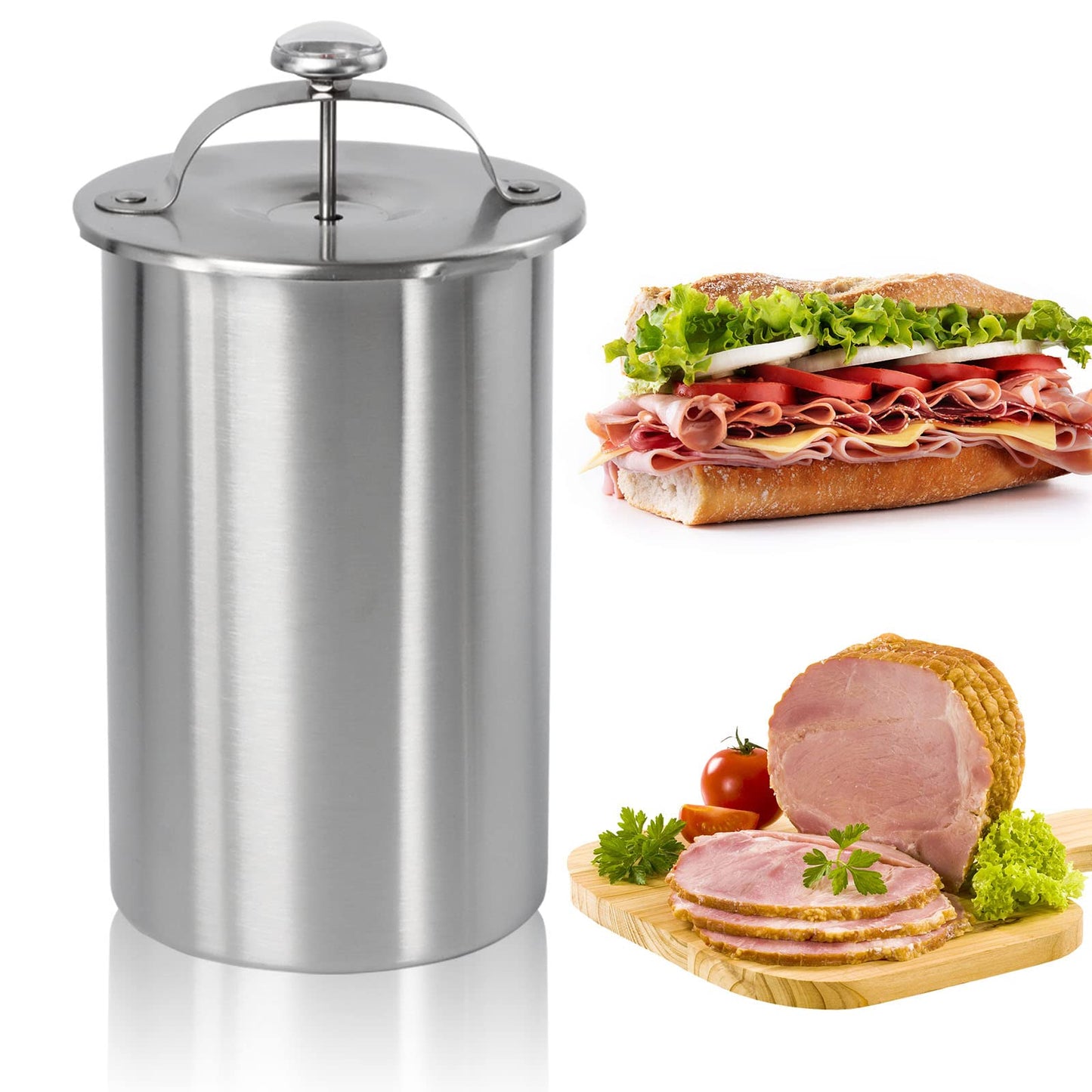 Stainless Steel Ham Maker Press Cooker for Healthy Homemade Deli Meat With Thermometer - Kitchen Bacon Pressure Cooker Boiler Pot Pan Stove