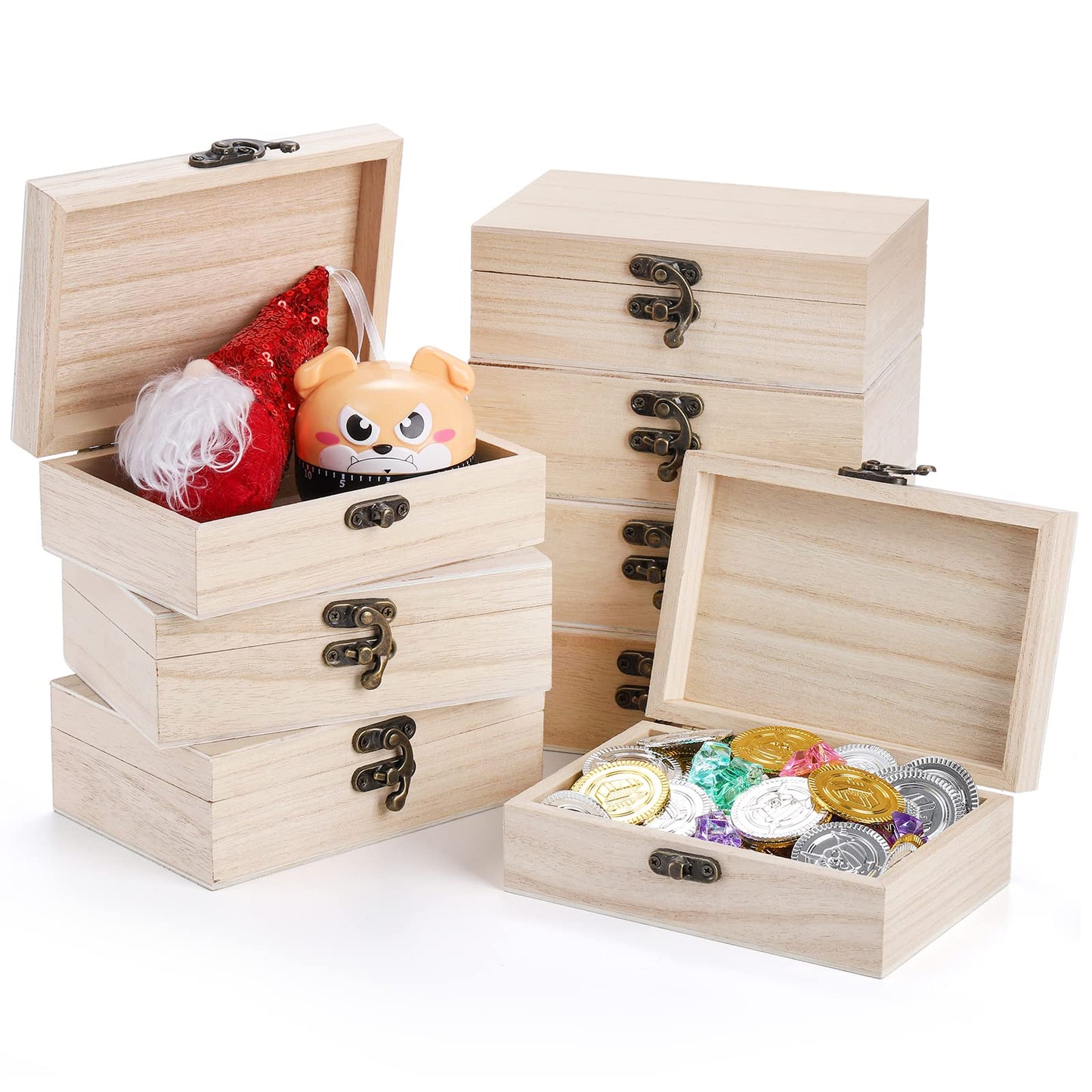 Yarlung 8 Pack Unfinished Wooden Boxes for Crafts, 6x4x2 Inch Small Keepsakes Box Jewelry Storage Unpainted DIY Gifts Box for Treasure Chest, Art Hobbies, Hinged Lid with Front Clasp
