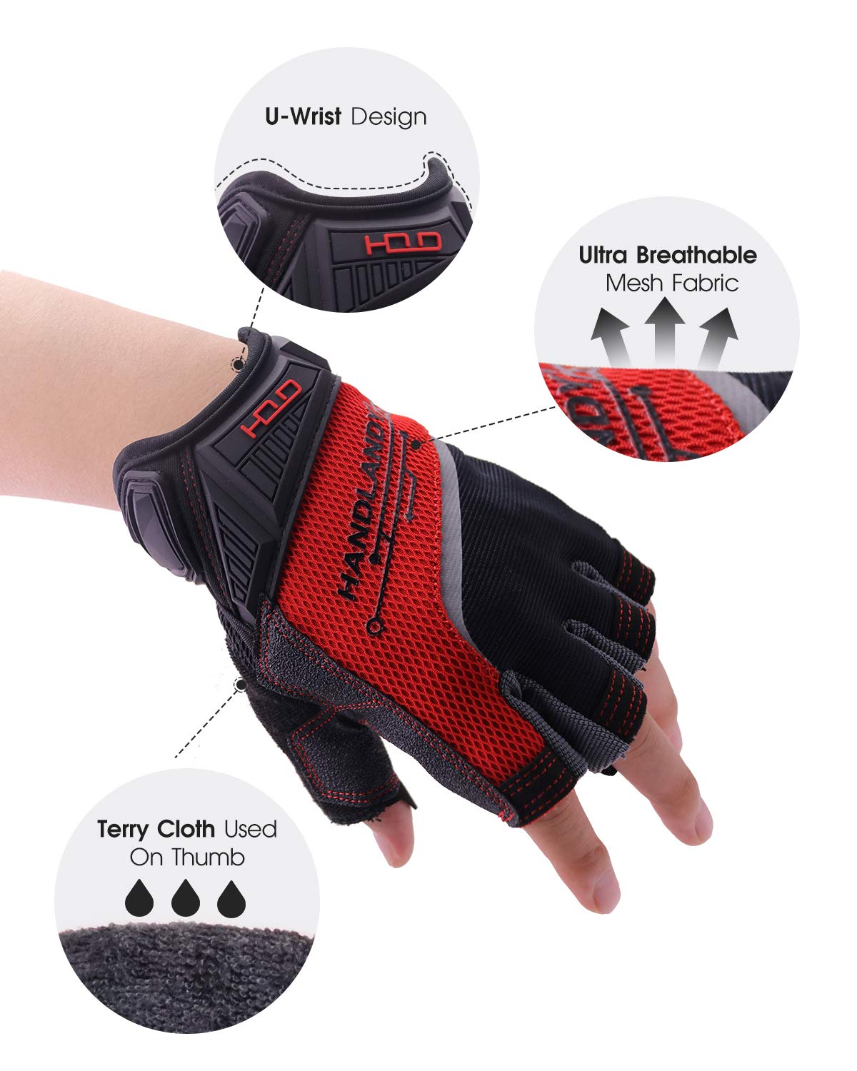 HANDLANDY Fingerless Work Gloves for Men, Half Finger Working Glove Grip Shock-Absorbing Breathable Uwrist TPR Anti-collision Gloves for Mens & Women(M)