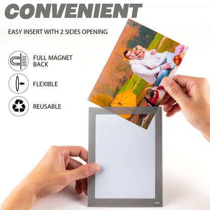 STTMGN Magnetic Photo Frames with Sliver-Grey Border(4"X6",10 Pack),Magnet Picture Frame Pockets/Postcard Holder,Decorations for Fridge/Lockers/Home/Office/School/Classroom/Whiteboard/Party