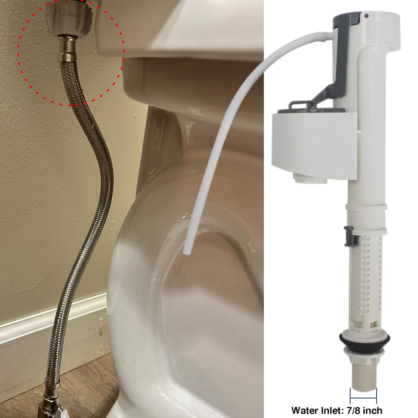 Universal Toilet Fill Valve Assembly with Mount Nut, Adjustable Water Height Bottom Entry Inlet Valves Compatible with Caroma Toilets, Silent Fill and Easy to Install