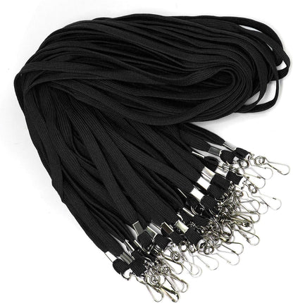 100 Pieces Black Lanyards Bulk, Premium Neck Lanyards with Swivel Hook Clips, Flat Neck Straps for ID Name Badge Holder Office School(Black)