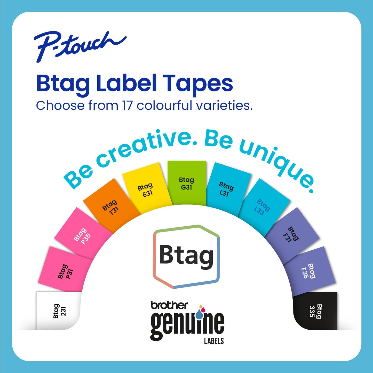 Brother p-Touch 12mm Label Maker Tape Genuine Btag- 3M02 P-Touch Label Tape for P-Touch PT-N10, PT-N20 and PT-N25BT, Btag Series, Non-Laminated, Pink and Blue