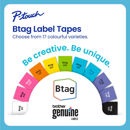 Brother p-Touch 12mm Label Maker Tape Genuine Btag- 3M02 P-Touch Label Tape for P-Touch PT-N10, PT-N20 and PT-N25BT, Btag Series, Non-Laminated, Pink and Blue