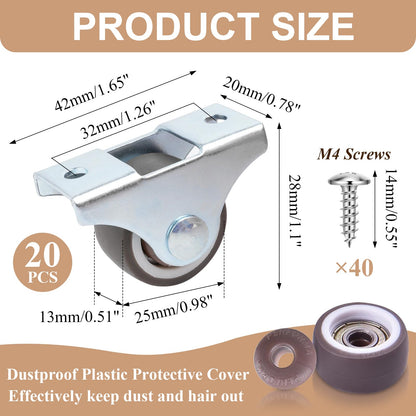 Lainballow 20 Pcs 1 Inch Caster Wheels, Heavy Duty Caster Wheels, TPR Rubber Plate Casters, Low Profile Casters with Top Plate, Silent Wheels with Screws for Furniture Bed Cabinet Table