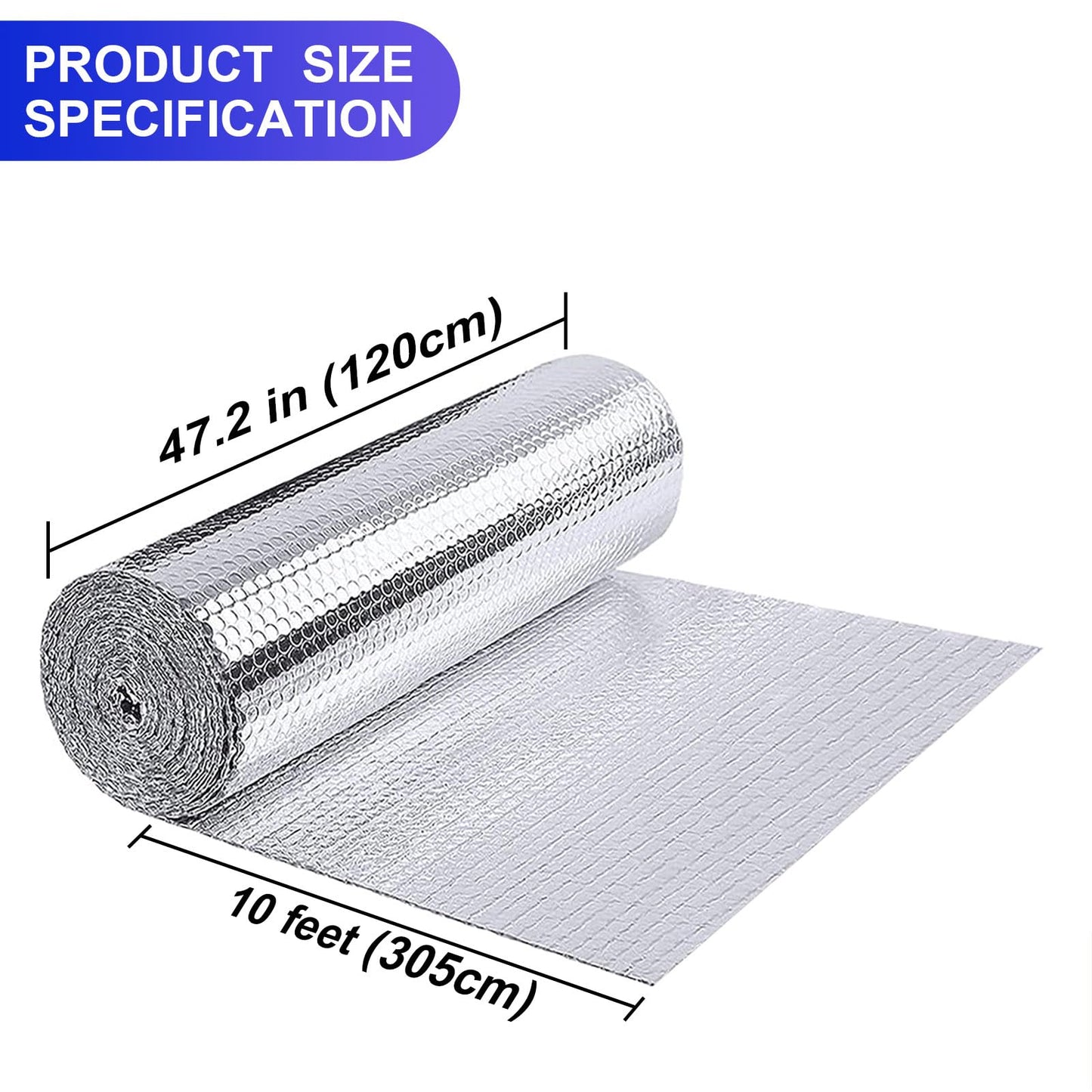 Reflective Window Insulation for Summer & Winter Thermal Bubble Foil Insulation Cover Radiant Barrier Sheet for RV, Wrap, Attic, Roof, Car, Garage (Silver, 47"x10Ft(120x305cm))