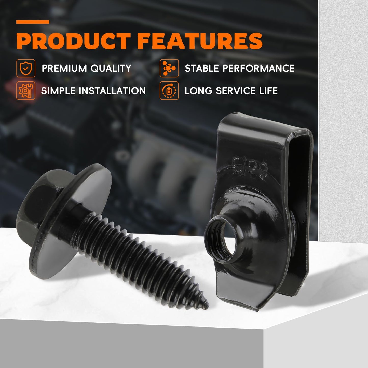 GoaMotors 50PCS 1/4 Body Fasteners - 25 Bolts & 25 U-Nut Clips for Fender, Engine Cover & Splash Shield