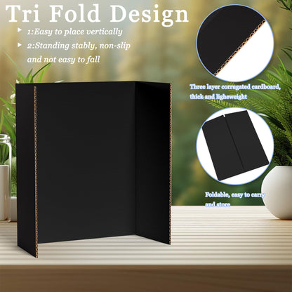 AKONEGE 6Pcs Medium Trifold Poster Board, 26" x 16" Black Corrugated Cardboard Tri Fold Poster Boards for School Projects, Presentations, Science Fair, Photo Display, Art Exhibition