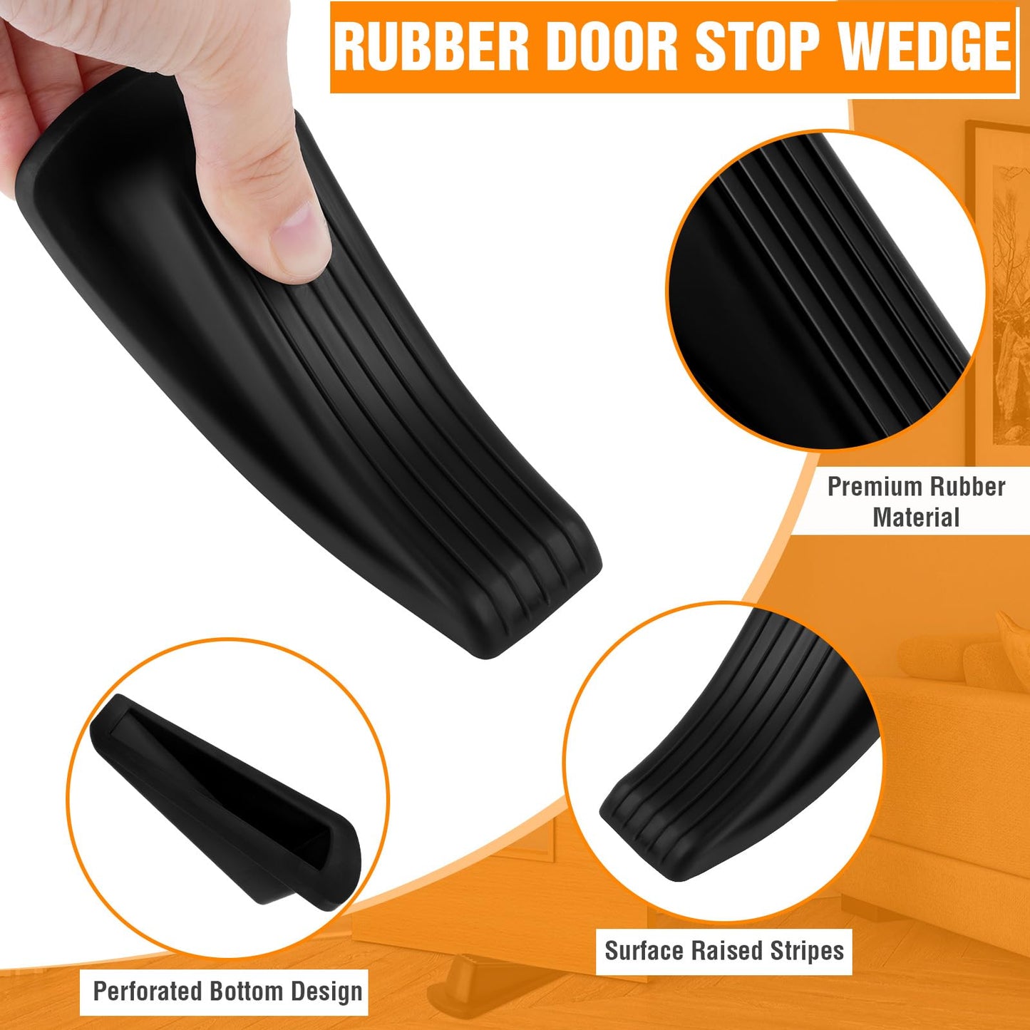 Supkiir 12 Pack Rubber Door Stopper Wedges, Non-Scratching Door Stops for Bottom of Door, Heavy Duty Door Security Stoppers for Tile, Carpet, Wooden