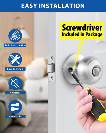 2 Pack Interior Door Knobs for Bedroom or Bathroom Keyless, Satin Stainless Steel Privacy Door Locks, Flat Ball Bath/Bed Door Locks by Lanwandeng