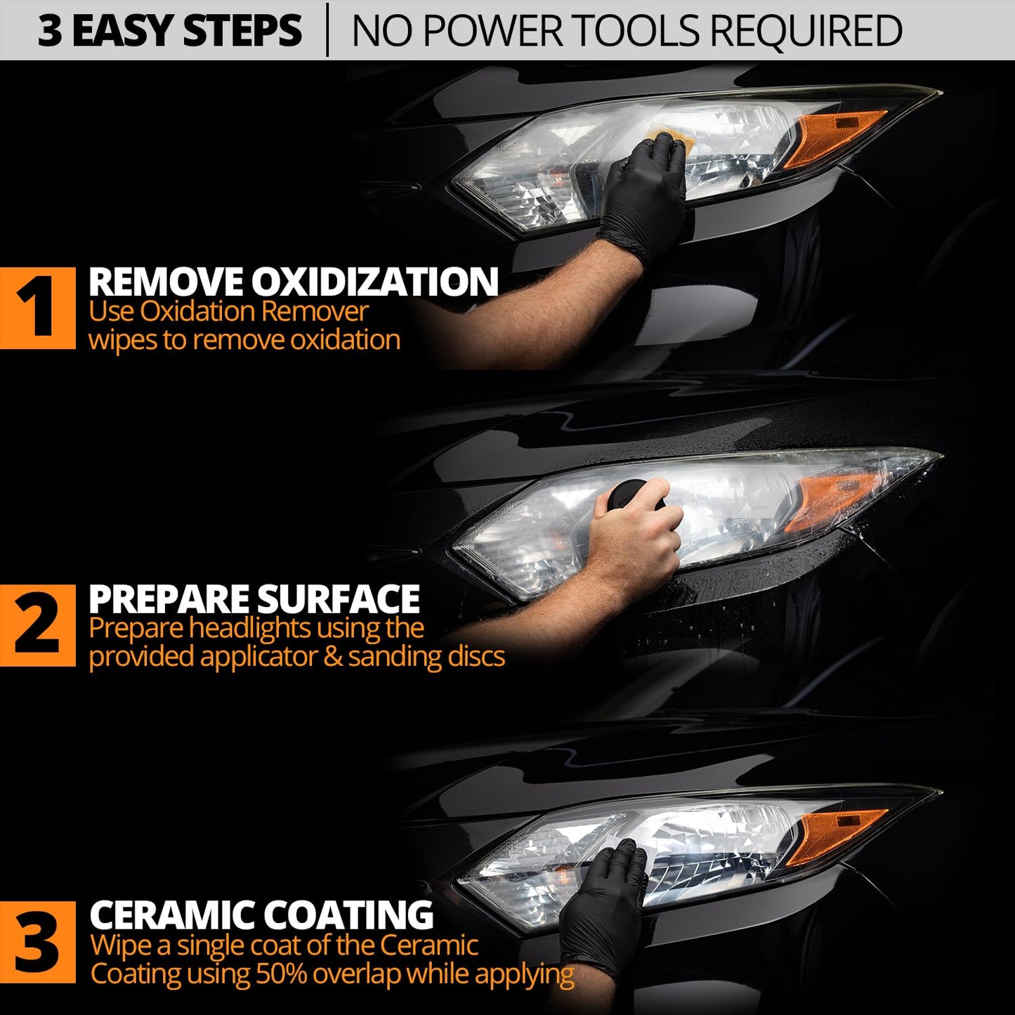 CERAKOTE® Ceramic Headlight Restoration Kit – Guaranteed To Last As Long As You Own Your Vehicle – Brings Headlights back to Like New Condition - 3 Easy Steps - No Power Tools Required