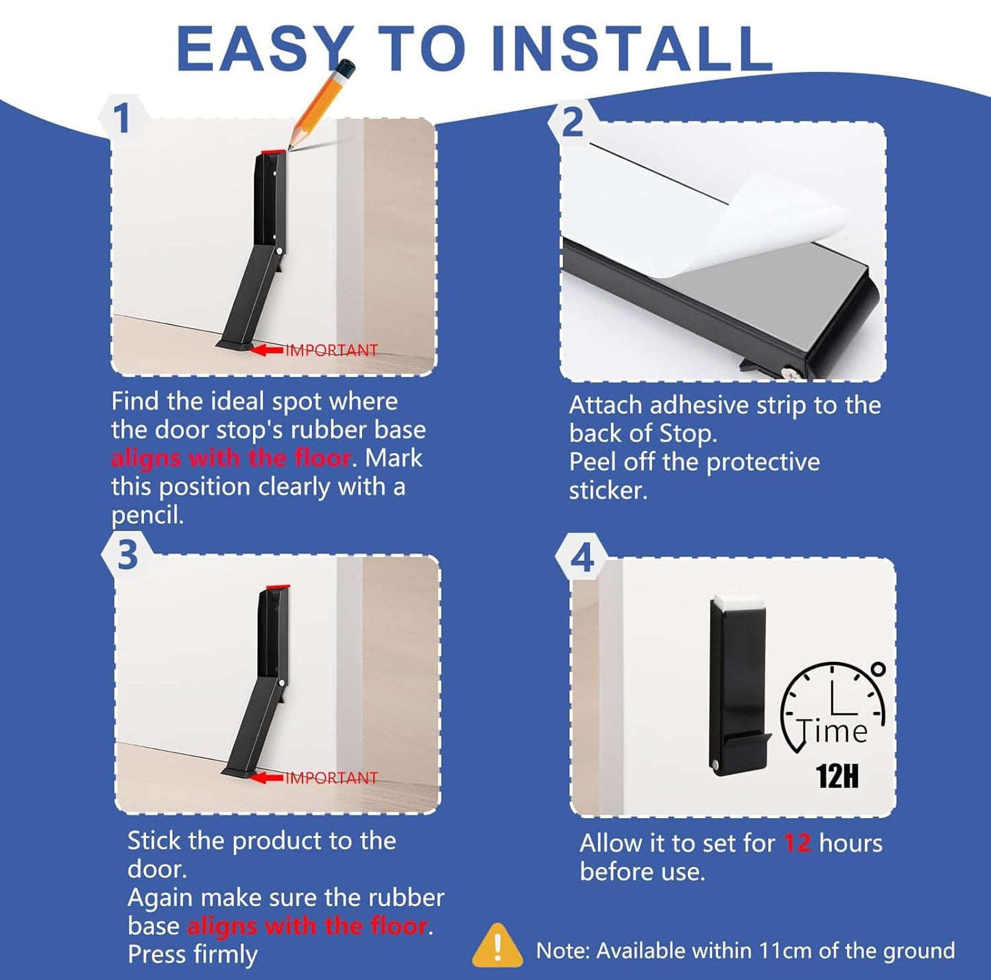 Door Stop, 2 Pack No Drilling Door Stoppers to Keep Door Open, Easy Pedal Kick Down Door Holder, Bottom of Door (White)