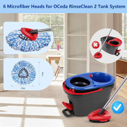 4-Pack Microfiber Spin Mop Head Replacements - Compatible with Oceda RinseClean 2-Tank System,Comes with 1 Mop Scrub Brush, 1 Mop Base & 4 Cleaning Floor Mop Heads Blue