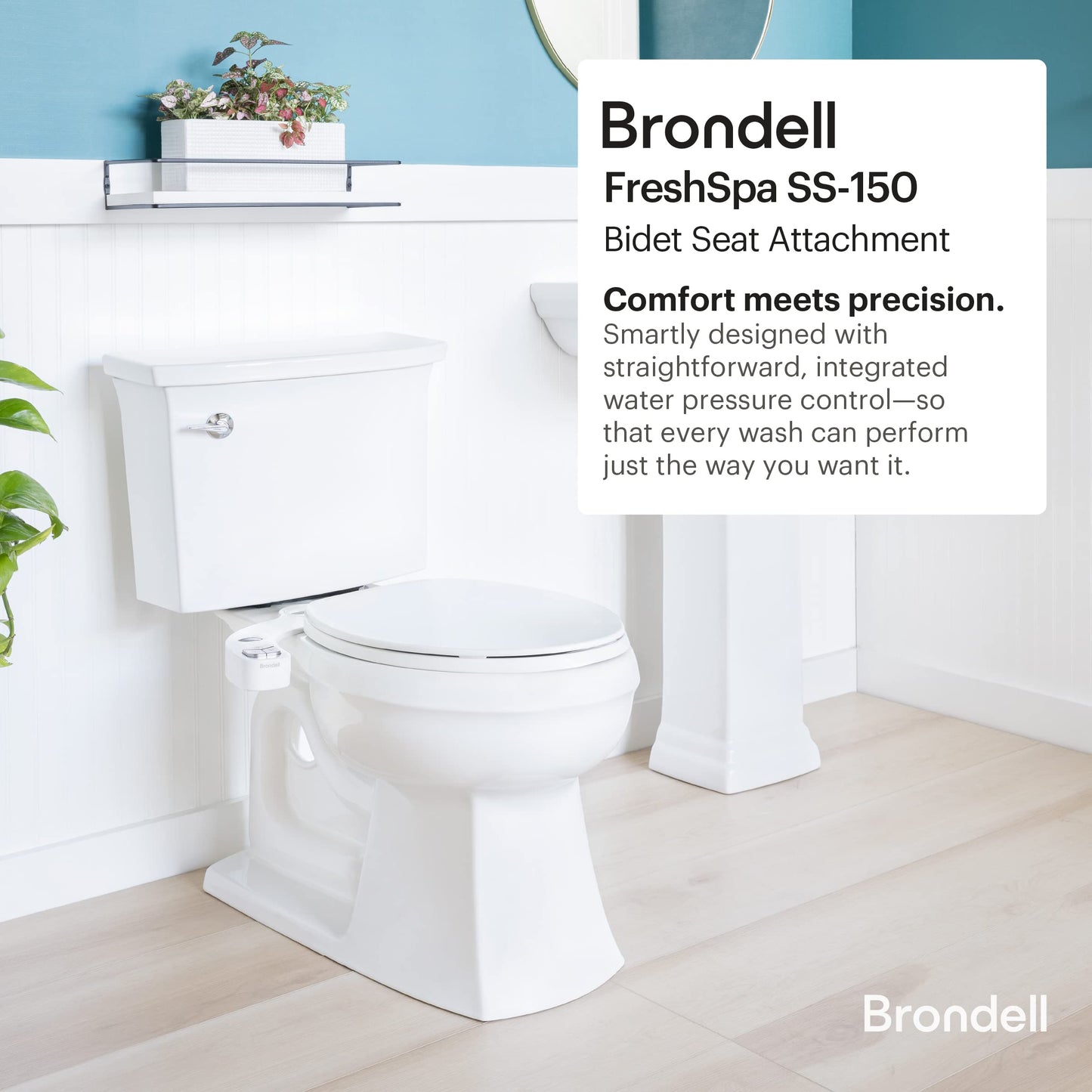Brondell FSP-150 FreshSpa Thinline Precision Essential Bidet Attachment for Toilet Seats with Adjustable Water Pressure, Side Arm Control, Thin Profile, White (Single Nozzle)