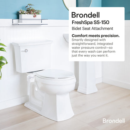 Brondell FSP-150 FreshSpa Thinline Precision Essential Bidet Attachment for Toilet Seats with Adjustable Water Pressure, Side Arm Control, Thin Profile, White (Single Nozzle)