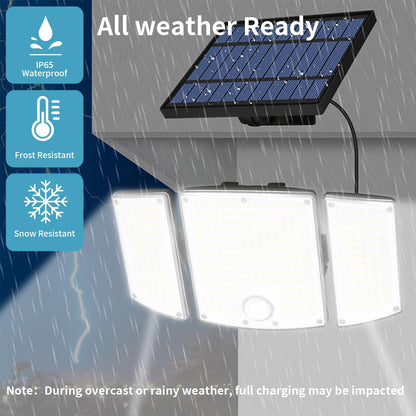Briksy Solar Motion Sensor Outdoor Lights, 278 LED Solar Bright Security Flood Lights with Remote, Adjustable 3 Head Night Lighting with 3 Modes, IP65 Waterproof for Outside Garden, Garage, Yard